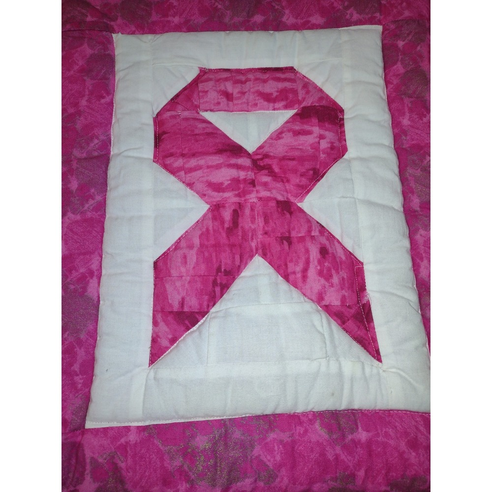 Handmade Breast Cancer Awareness Quilt Wall Hanging Pink Ribbon One-of-a-Kind - Picture 2 of 8
